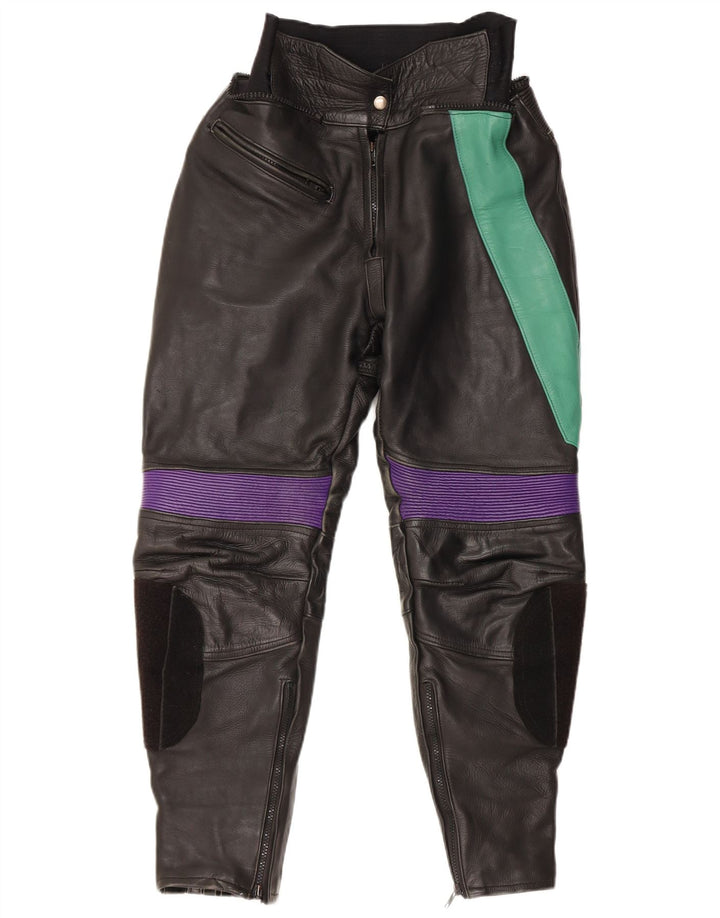 Pantaloni da donna VINTAGE EU 38 Medio W28 L27 Pelle color block nera