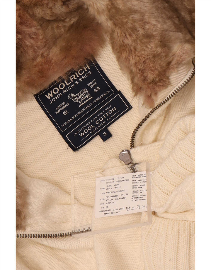 Maglione cardigan da donna Woolrich UK 10 piccolo cotone bianco sporco