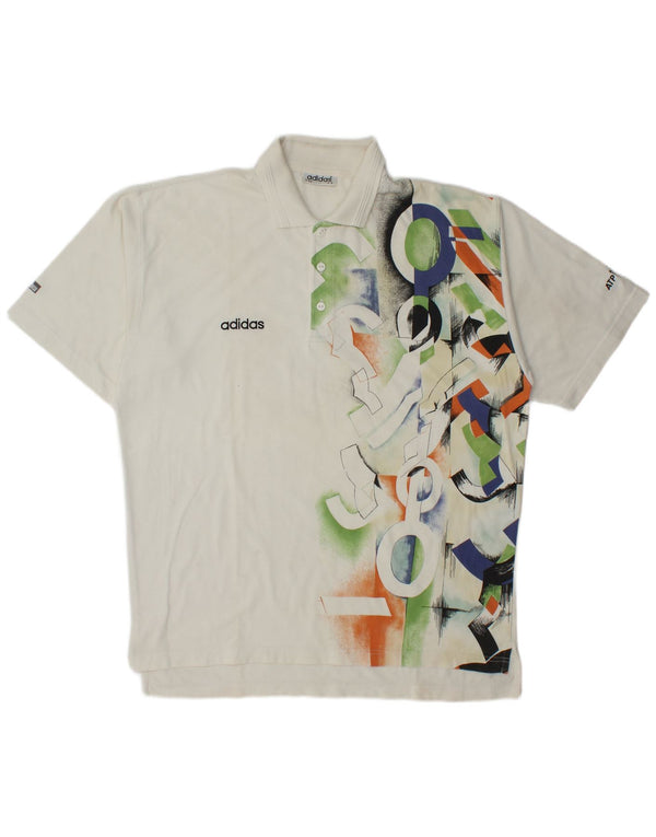Polo Adidas da uomo UK 42/44 grande cotone geometrico bianco