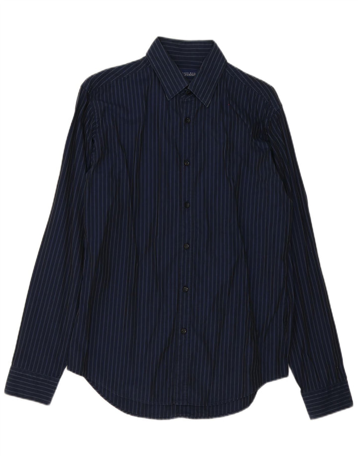 Camicia Zara da uomo in cotone gessato medio blu navy