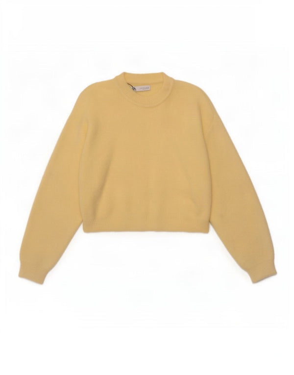 Maglione corto girocollo da donna Zara UK 14 nylon giallo medio