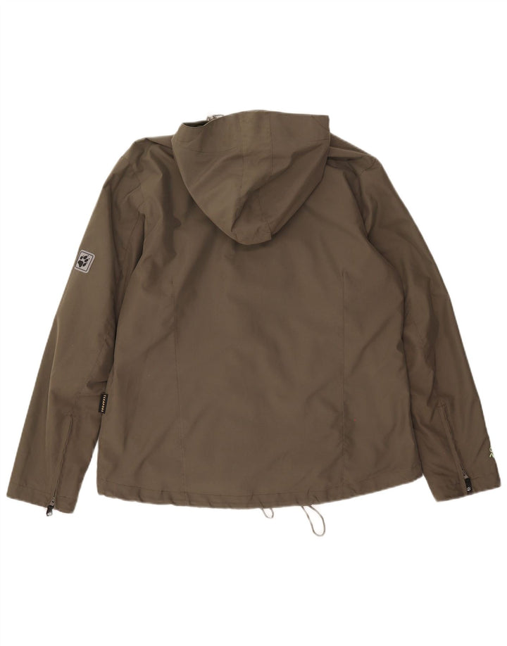 Giacca antipioggia con cappuccio da donna Jack Wolfskin UK 14/16 grande poliestere kaki