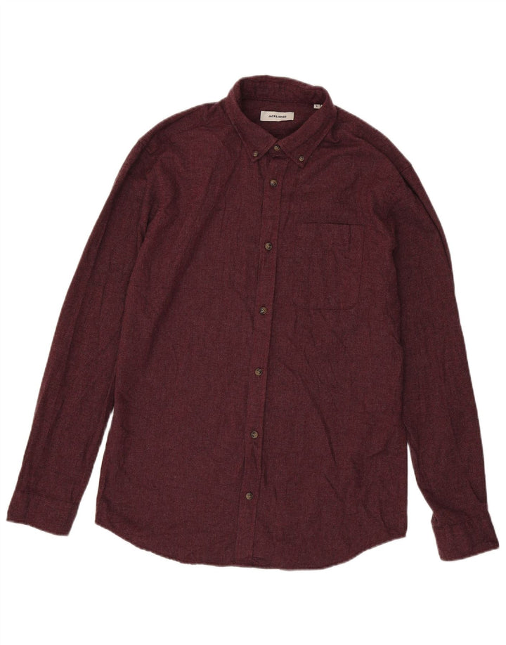 JACK & JONES Camicia da uomo in flanella grande in cotone bordeaux