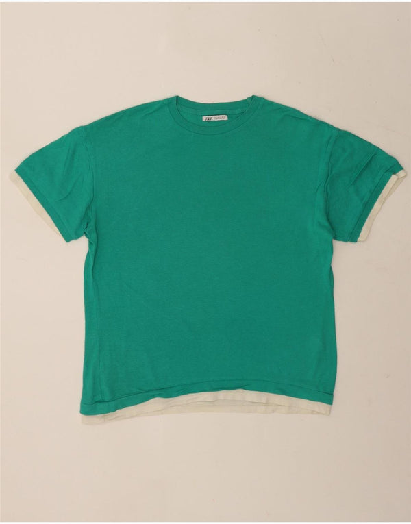 T-shirt Zara da uomo Top Small in cotone color block verde
