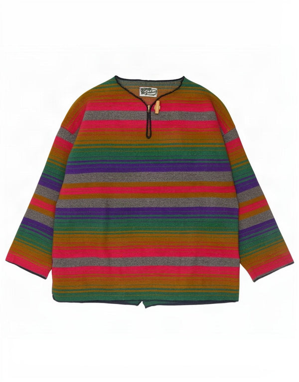 Maglione vintage da donna con scollo a V UK 18 XL in lana a righe multicolore
