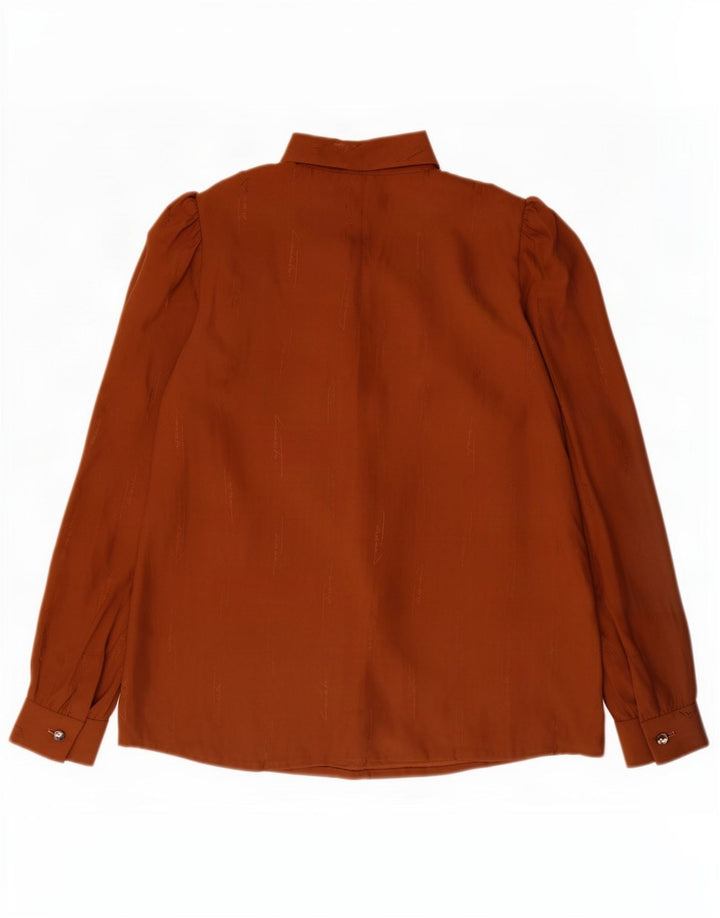 Top camicetta a maniche lunghe da donna vintage UK 14 Marrone medio