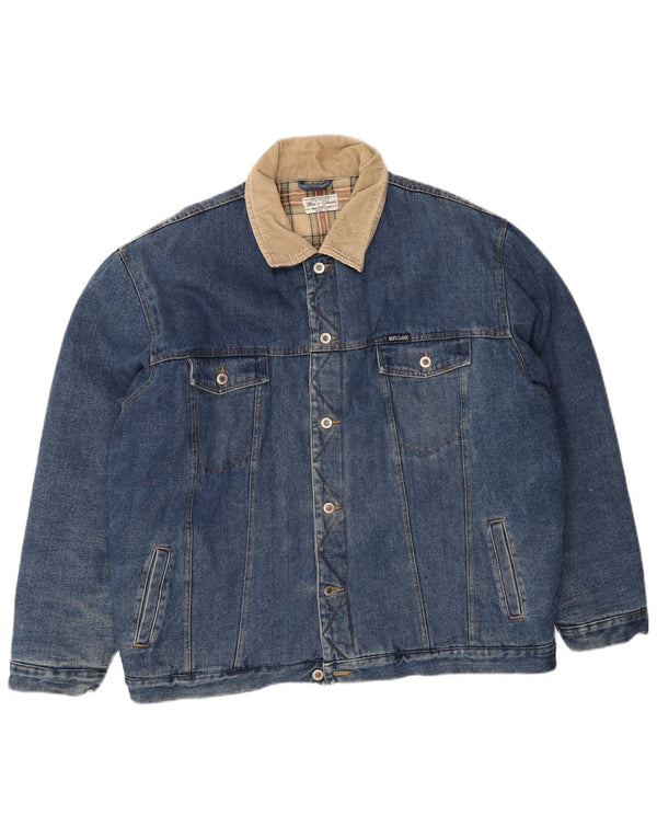 Giacca vintage in denim Sherpa da uomo UK 44 2XL cotone blu
