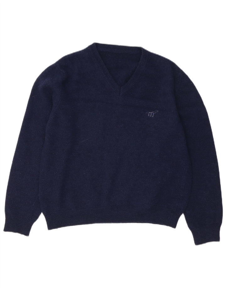 Maglione da uomo con scollo a V Henry Cottons, lana vergine media blu navy