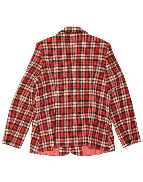 Giacca blazer vintage da donna a 3 bottoni UK 12 medio rosso a quadri