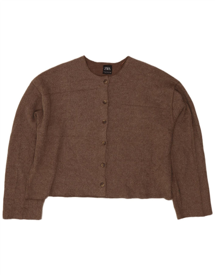 Maglione cardigan corto da donna Zara UK 18 XL poliestere marrone