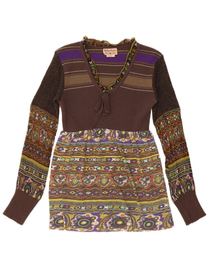 Marlboro Classics - Top tunica a maniche lunghe da donna, UK 14, grande, marrone geometrico