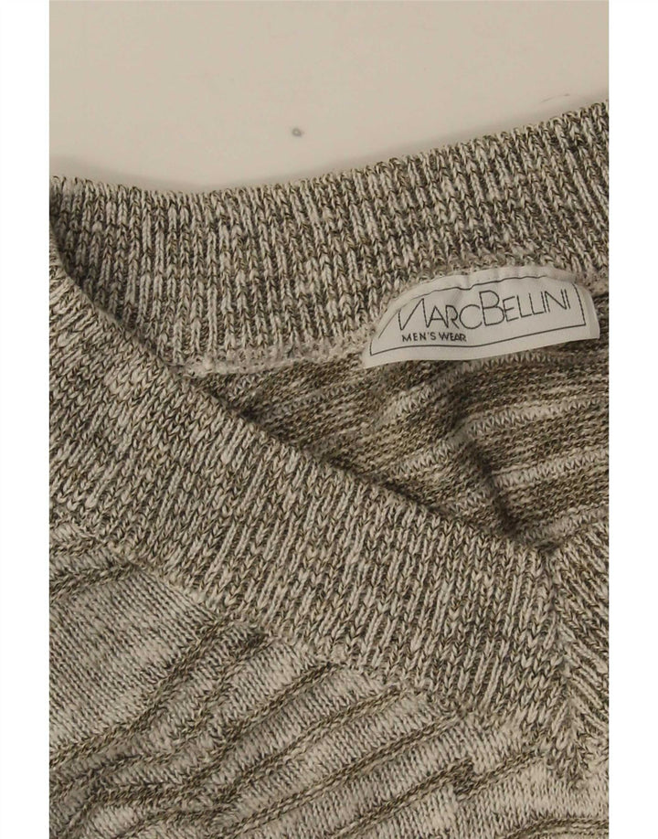 Maglione vintage da uomo con scollo a V grigio medio a righe