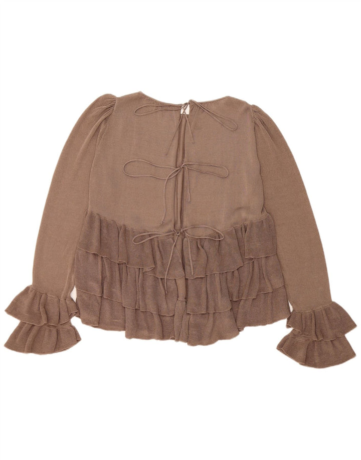 Top Zara da donna a maniche lunghe oversize a maniche lunghe UK 10 Small Marrone Colourblock