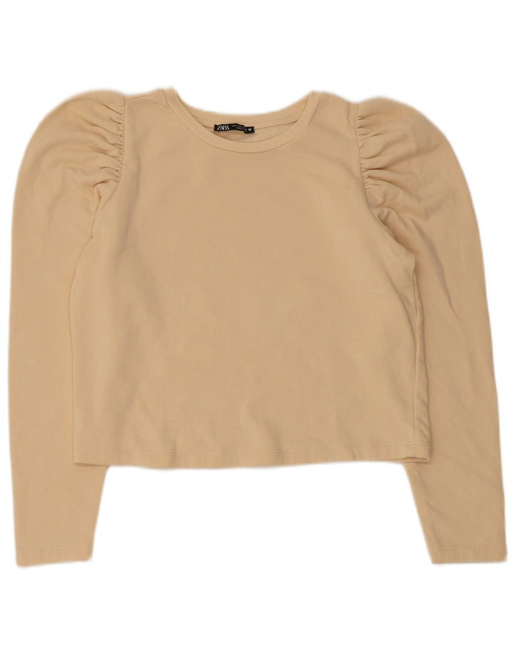 Top corto da donna Zara a maniche lunghe UK 10 piccolo in cotone beige