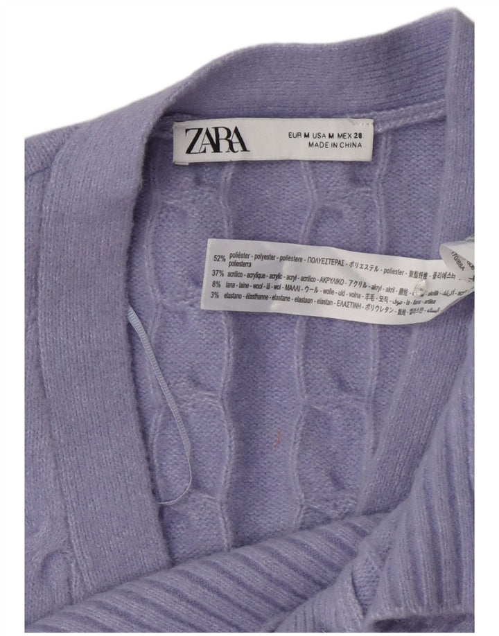 Maglione cardigan corto da donna Zara UK 14 Poliestere viola medio