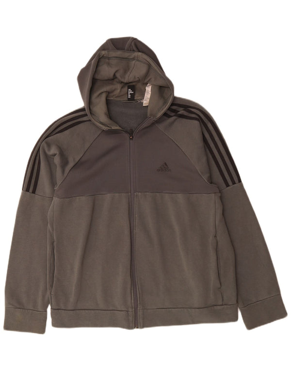 Maglione con cappuccio e zip grafica da uomo Adidas in cotone color block grigio medio