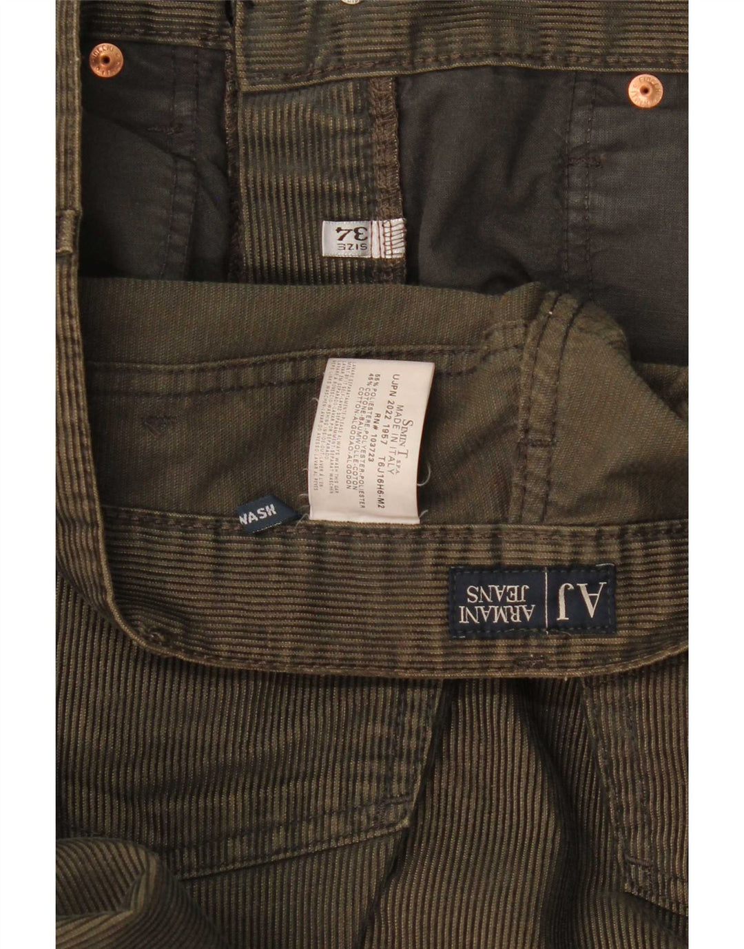Pantaloni dritti in velluto a coste da donna Armani W34 L28 poliestere kaki