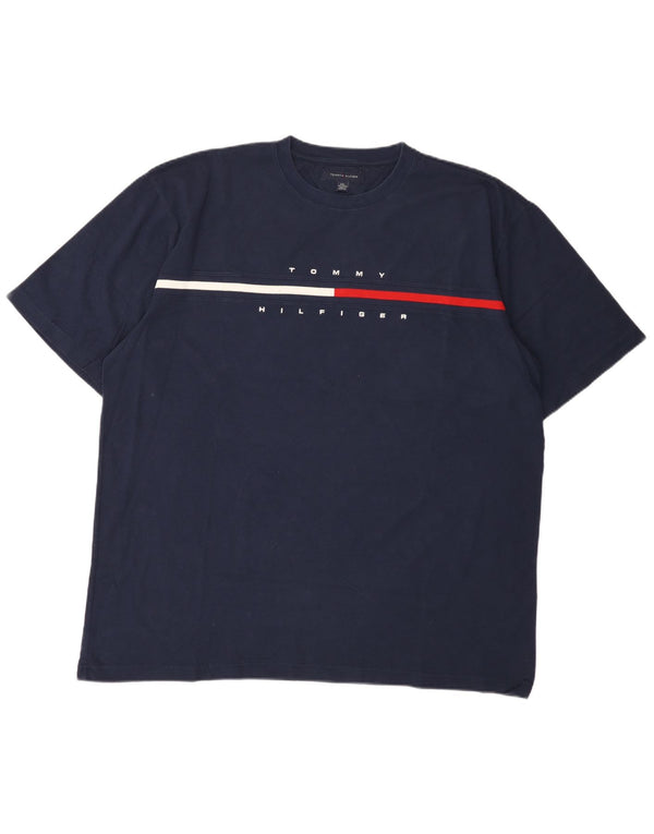 Tommy Hilfiger Mens Graphic T-Shirt Top 2XL Navy Blue Striped Cotton