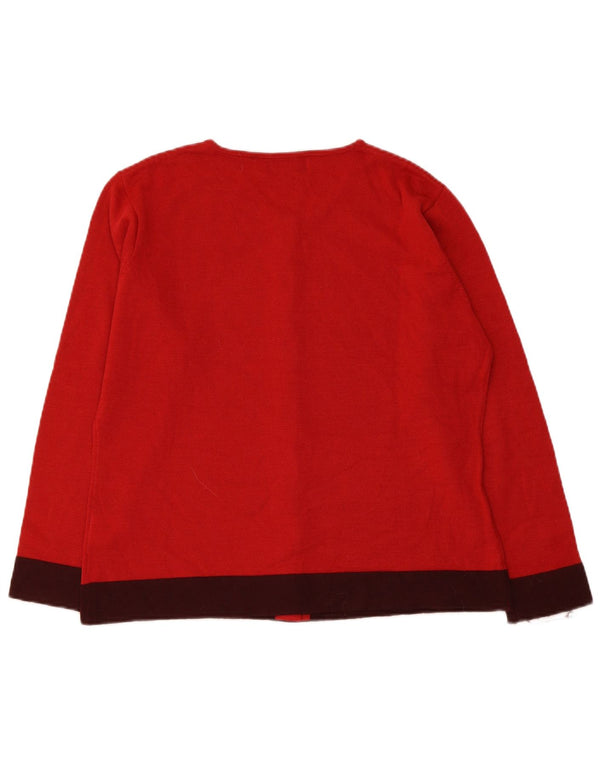 Elements Maglione cardigan da donna UK 14/16 Large Rosso Colourblock in poliacrilico