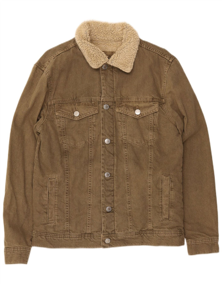 Giacca in denim Sherpa da uomo Zara UK 38 cotone kaki medio