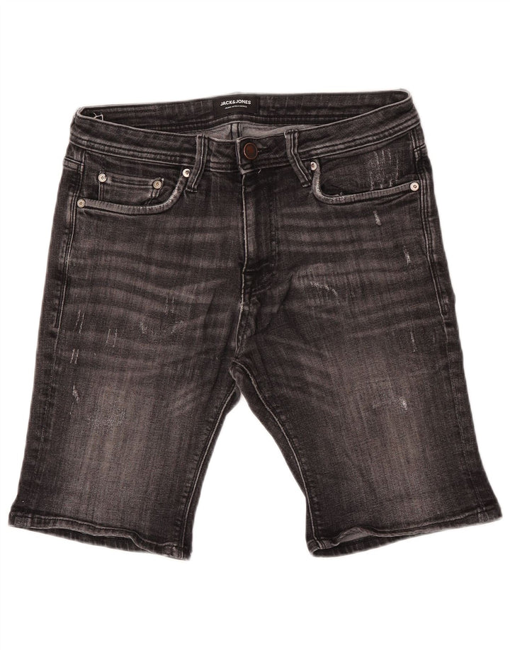 Pantaloncini di jeans invecchiati da uomo Jack & Jones piccoli W30 cotone grigio