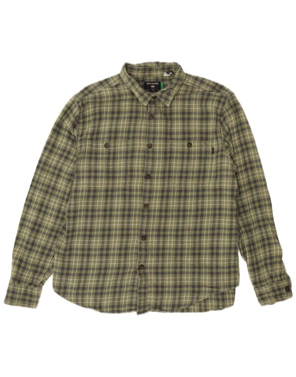 Camicia da uomo in flanella Dockers, cotone a quadri verdi grandi