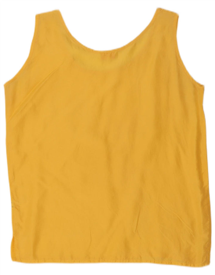 Top camicetta senza maniche vintage da donna UK 14 seta gialla media