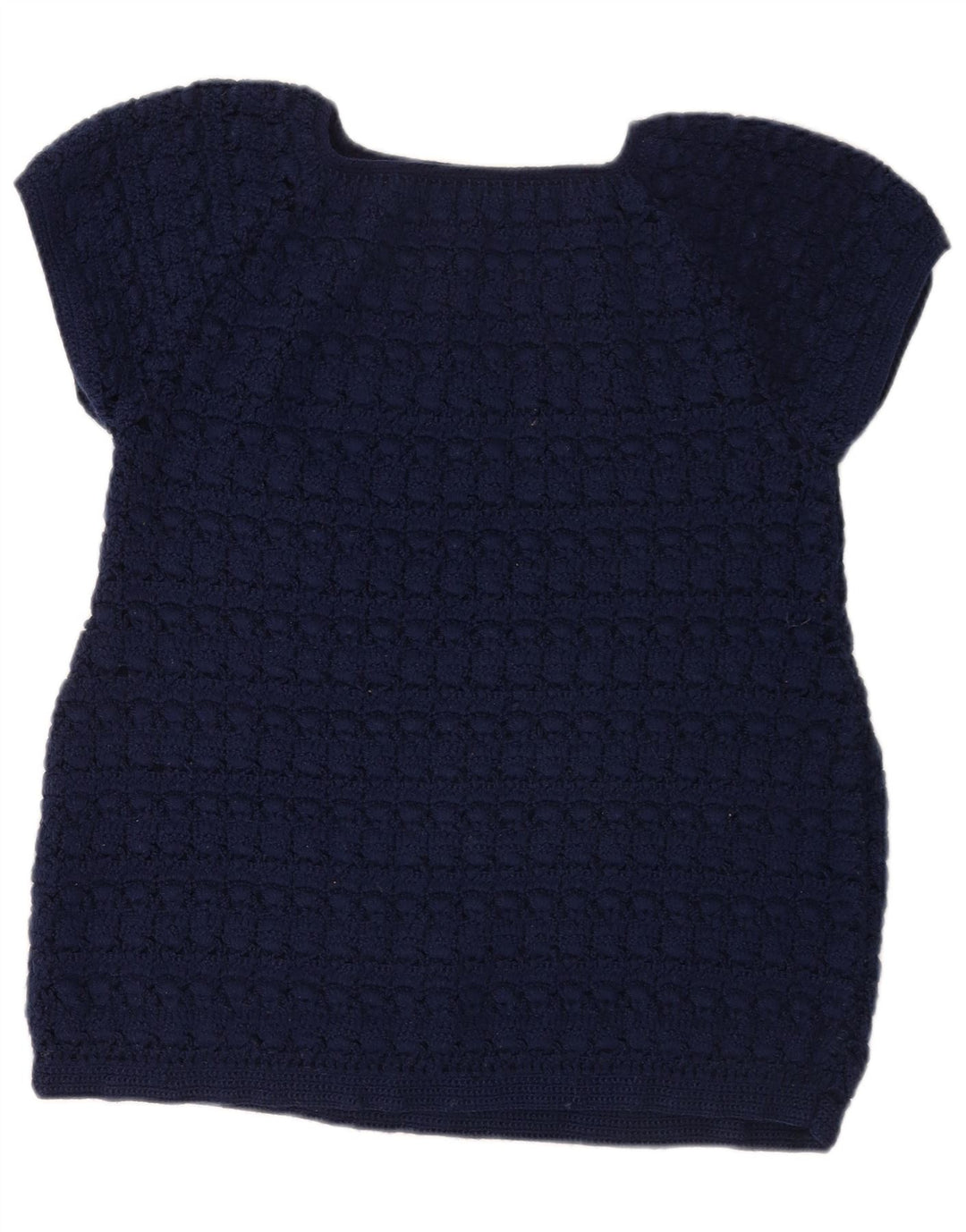 Top in camicetta lavorata a maglia da donna vintage UK 12 blu navy medio