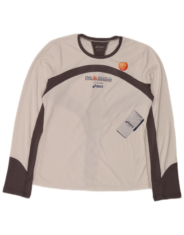 Asics Donna Graphic Top Manica Lunga UK 14 Large Bianco Colorblock