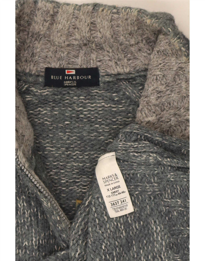 Maglione da uomo Marks & Spencer con collo con zip blu Harbour XL grigio chiazzato
