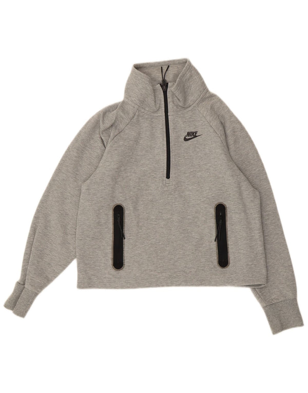 NIKE Felpa corta oversize da donna, maglione UK 10 piccolo grigio chiazzato