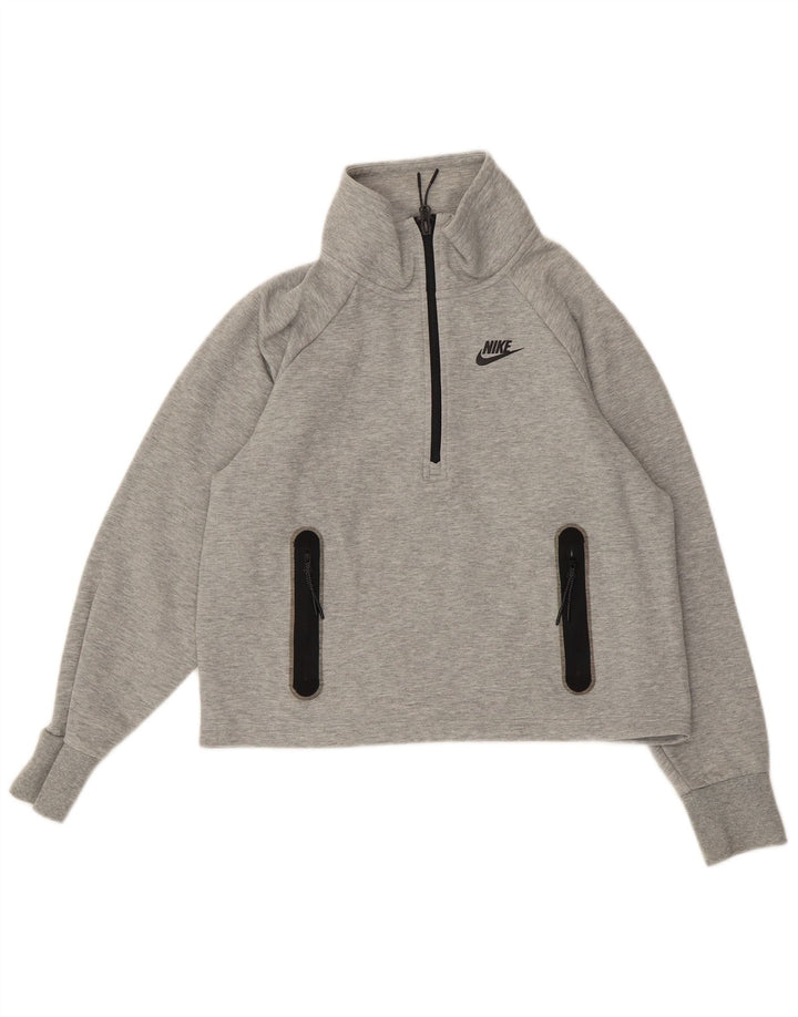 NIKE Felpa corta oversize da donna, maglione UK 10 piccolo grigio chiazzato