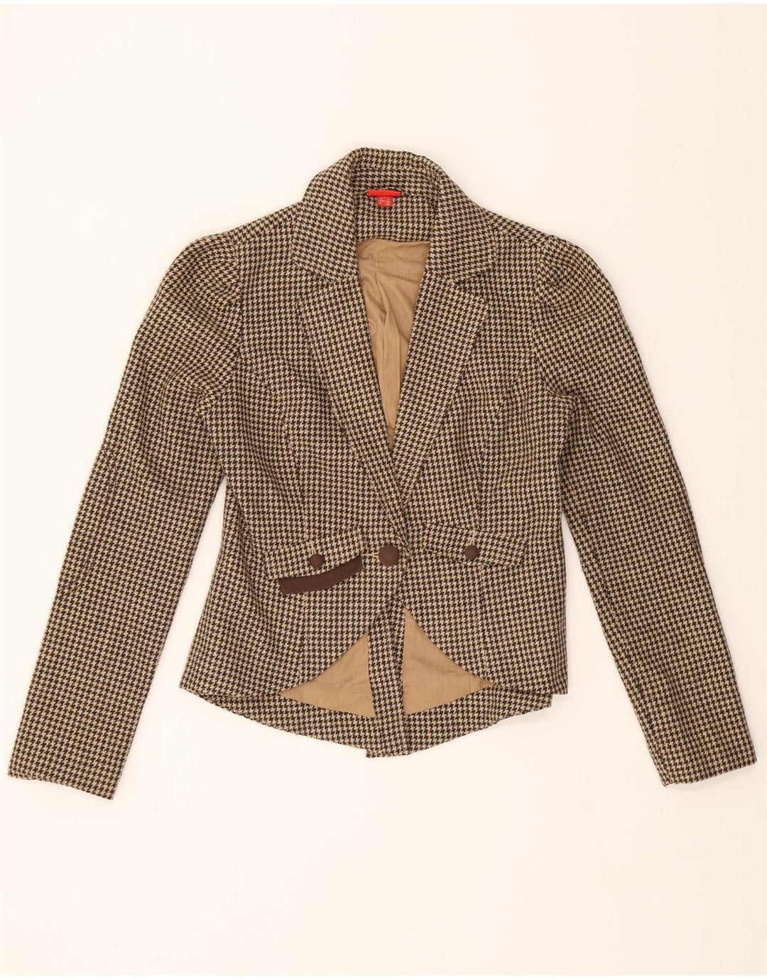 VINTAGE Womens 1 Button Blazer Jacket UK  10 Small Beige Houndstooth Vintage Vintage and Second-Hand Vintage from Messina Hembry 