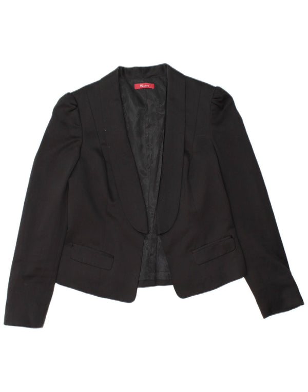 MONSOON Giacca da donna corta aperta blazer UK 10 piccola poliestere nero