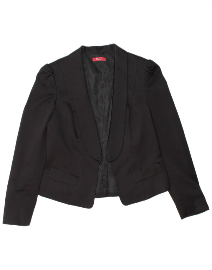 MONSOON Giacca da donna corta aperta blazer UK 10 piccola poliestere nero