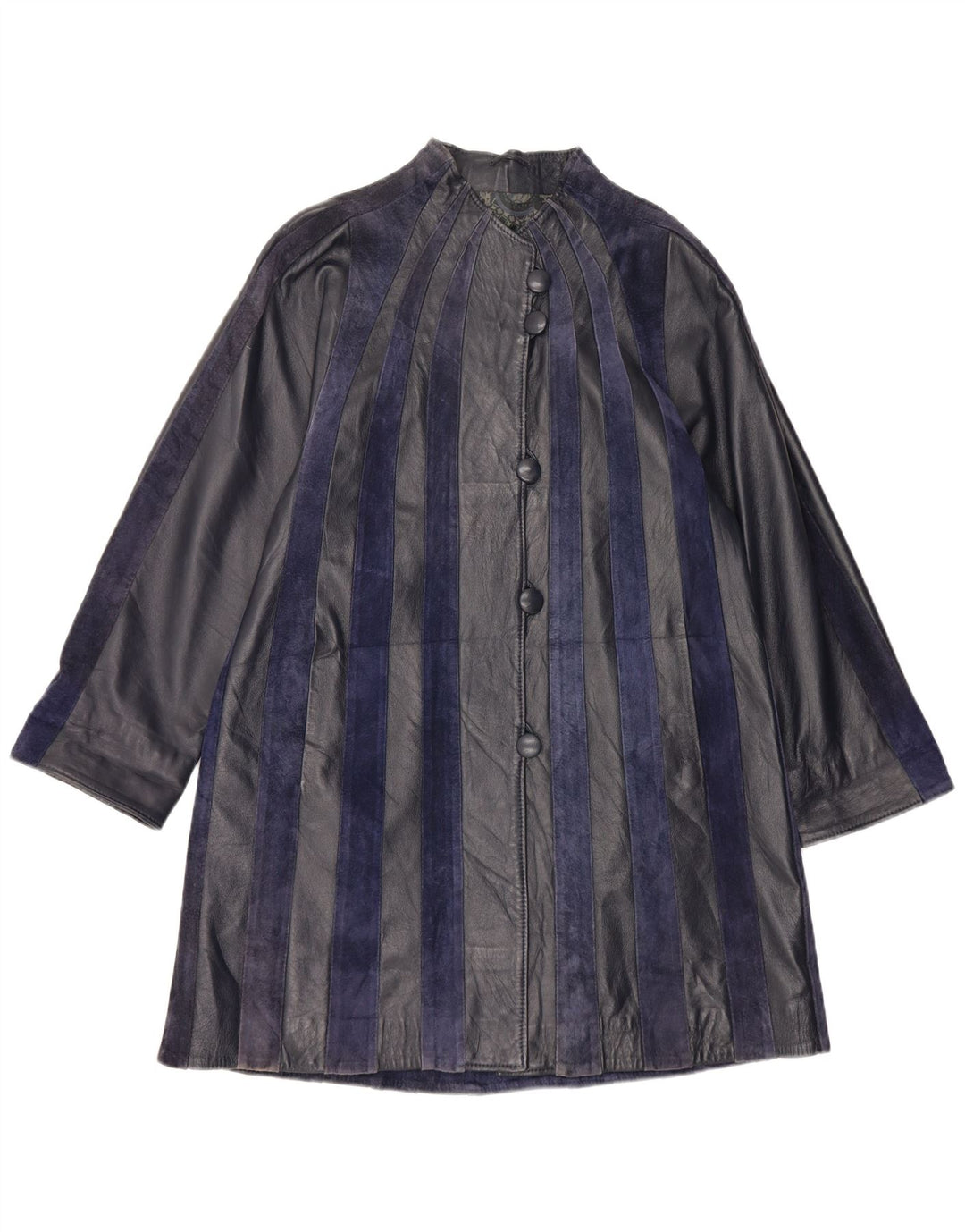Cappotto in pelle vintage da donna UK 14 medio a righe blu navy