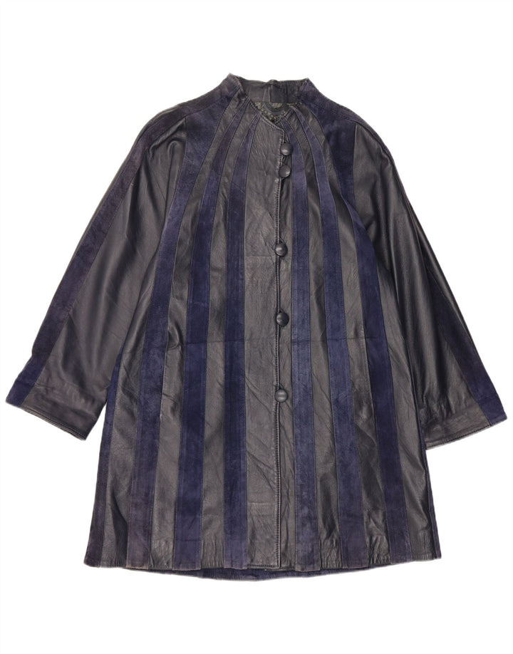 Cappotto in pelle vintage da donna UK 14 medio a righe blu navy