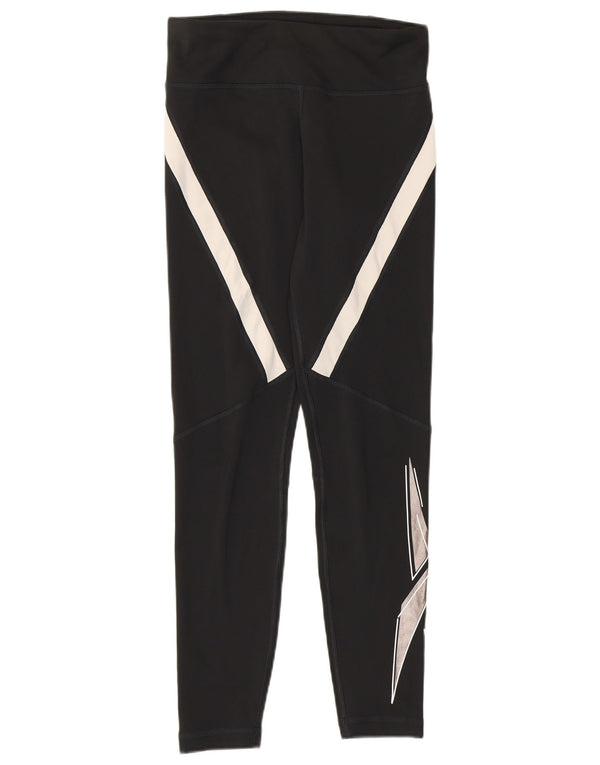 Leggings Reebok Speed Wick da donna UK 8/10 Small Nero Poliestere Colourblock