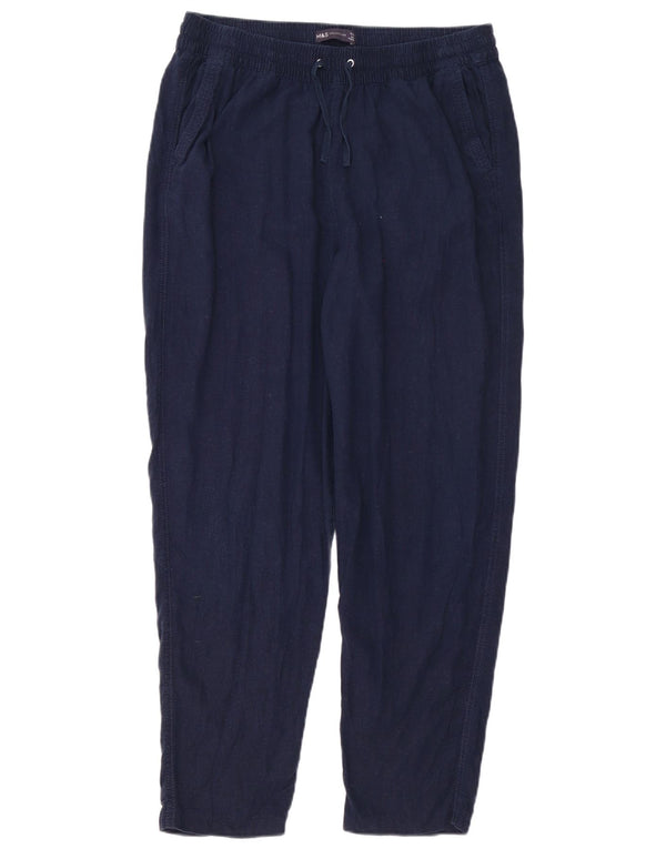 Marks & Spencer Womens High Waist Chino Trousers UK 14 Large W32 L28 Navy B