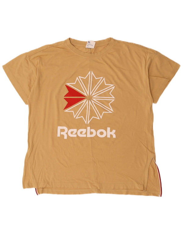 T-shirt grafica Reebok da donna Top UK 20/22 XL Cotone beige