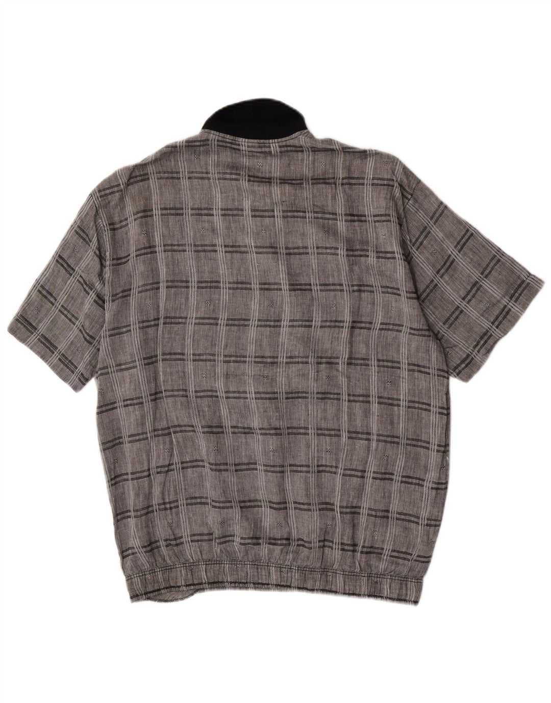 Camicia pullover vintage da uomo a maniche corte a quadri grigio medio