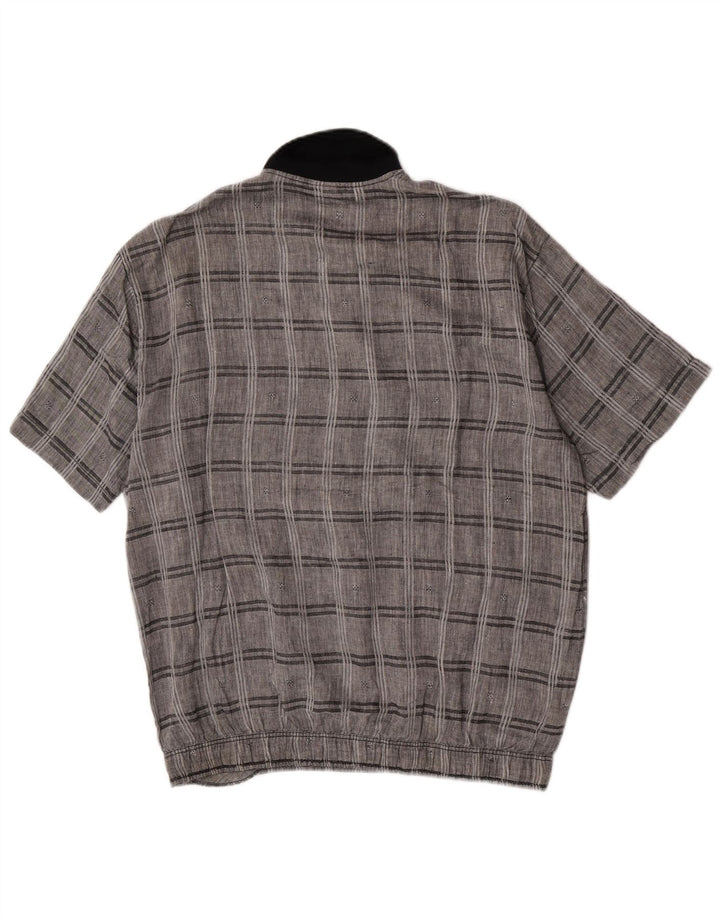 Camicia pullover vintage da uomo a maniche corte a quadri grigio medio