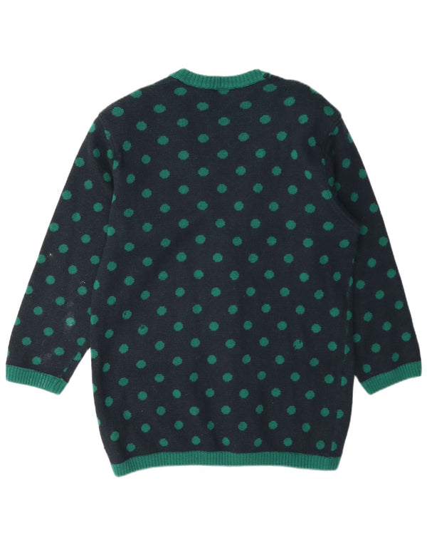 Maglione cardigan da donna vintage UK 14 lana media a pois blu navy