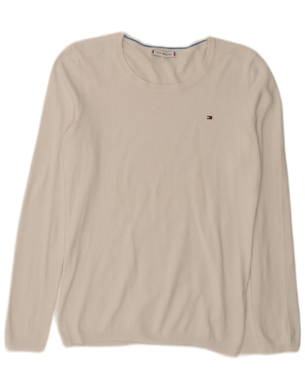 Maglione maglione con scollo a barca da donna Tommy Hilfiger UK 10 piccolo cotone bianco