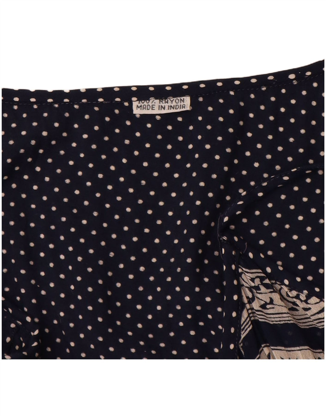 Abito prendisole vintage da donna UK 14 grande rayon patchwork blu navy