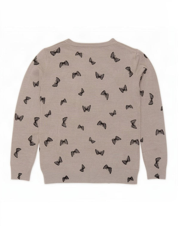 Maglione maglione con scollo a barca da donna Marks & Spencer UK 10 piccola farfalla grigia