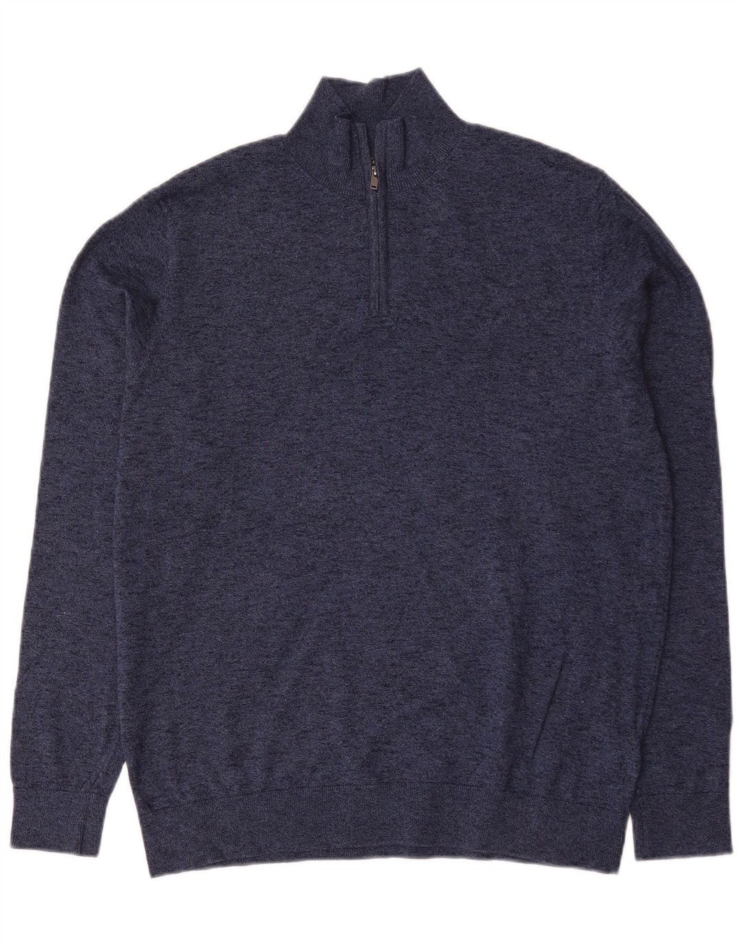 Maglione da uomo Marks & Spencer con zip e collo grande in cotone screziato blu navy