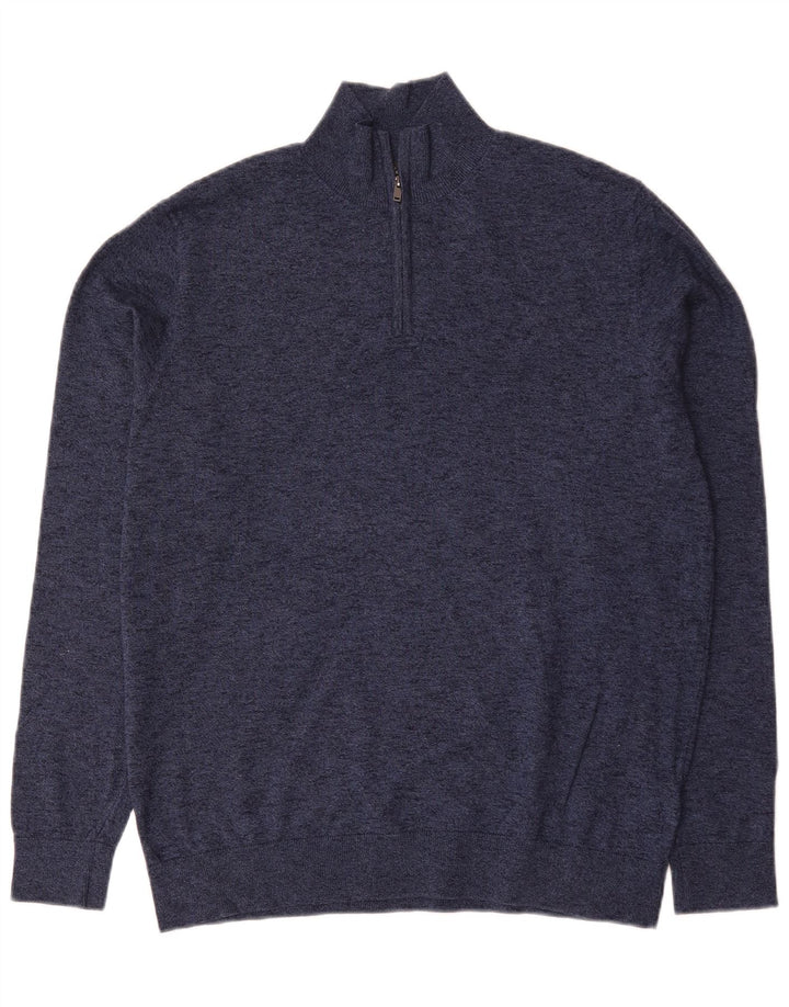 Maglione da uomo Marks & Spencer con zip e collo grande in cotone screziato blu navy