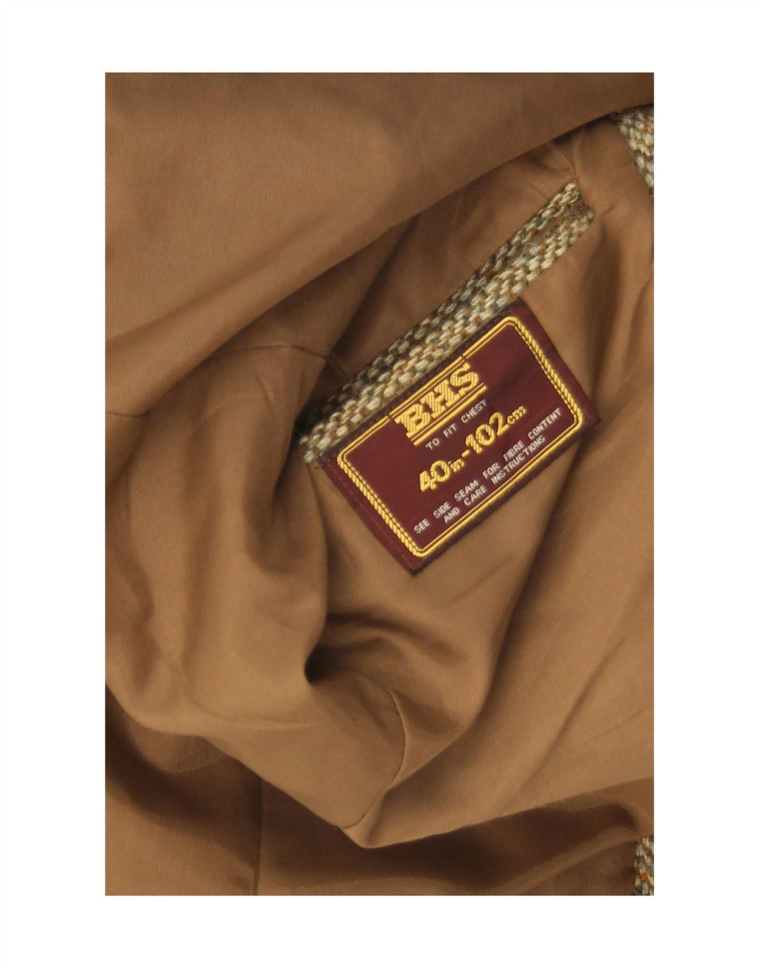 Giacca blazer da uomo a 2 bottoni Harris Tweed UK 40 grande lana a spina di pesce marrone