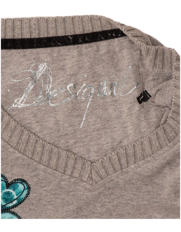 DESIGUAL Top grafico da donna manica lunga UK 14 Grande cuore grigio Paisley